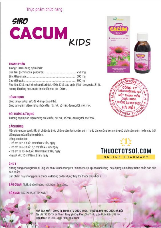 siro cảm cúm trẻ em Cacum Kids thực phẩm chức năng
