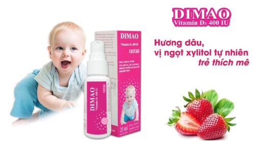 vitamin D3 dạng xịt Dimao cho trẻ thêm cao hương dâu vị ngọt xylitol