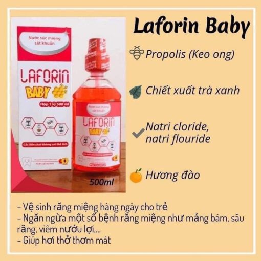 nước súc miệng Laforin Baby sát khuẩn ngừa virus cho trẻ hương đào