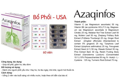 viên bổ phổi Mỹ Azaqinfos làm sạch ngăn ngừa nhiễm độc phổi hộp 60 viên