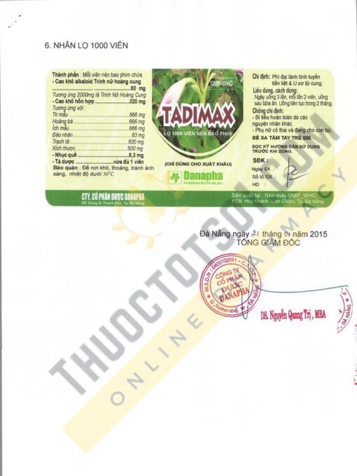 thuốc điều trị u xơ Tadimax trị u xơ tử cung và phì đại tiền liệt tuyến chính hãng thuoctotso1