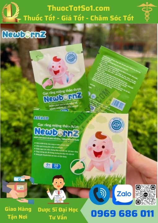 gạc răng miệng thảo dược NewbornZ giúp vệ sinh trị nấm và tưa lưỡi trẻ em an toàn thuoctotso1.com