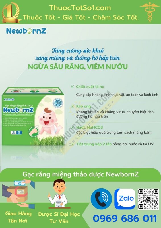 gạc răng miệng thảo dược NewbornZ giúp vệ sinh trị nấm và tưa lưỡi trẻ em thành phần thiên nhiên thuoctotso1.com