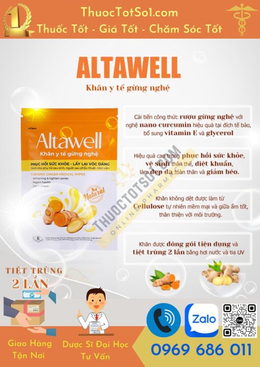 khăn y tế gừng nghệ Altawell giúp làm sạch và ấm cơ thể phục hồi làn da ưu điểm vượt trội ThuocTotSo1.com